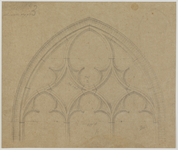 214565 Interieur van de Buurkerk te Utrecht: opstand van het ontwerp voor de tracering in het derde venster aan de ...